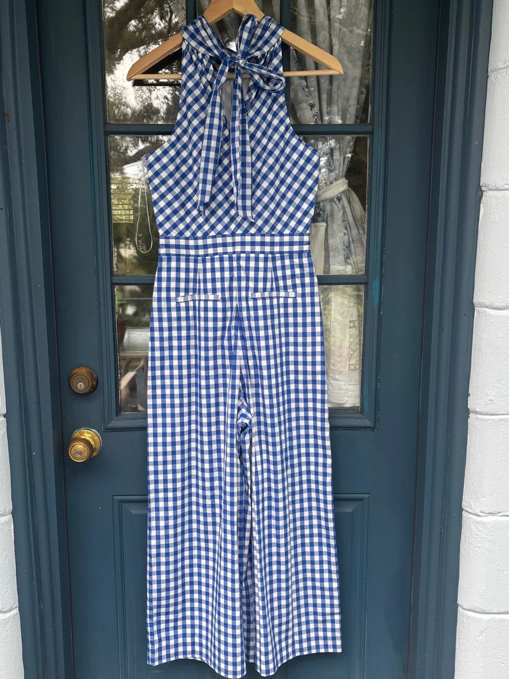 NWT - J. Crew Blue and White Gingham Halter Jumpsuit
